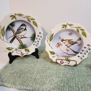 Home Interiors 13349 Bird Plates Set of 2 Decorative Wall Art 8.25" 2005 China